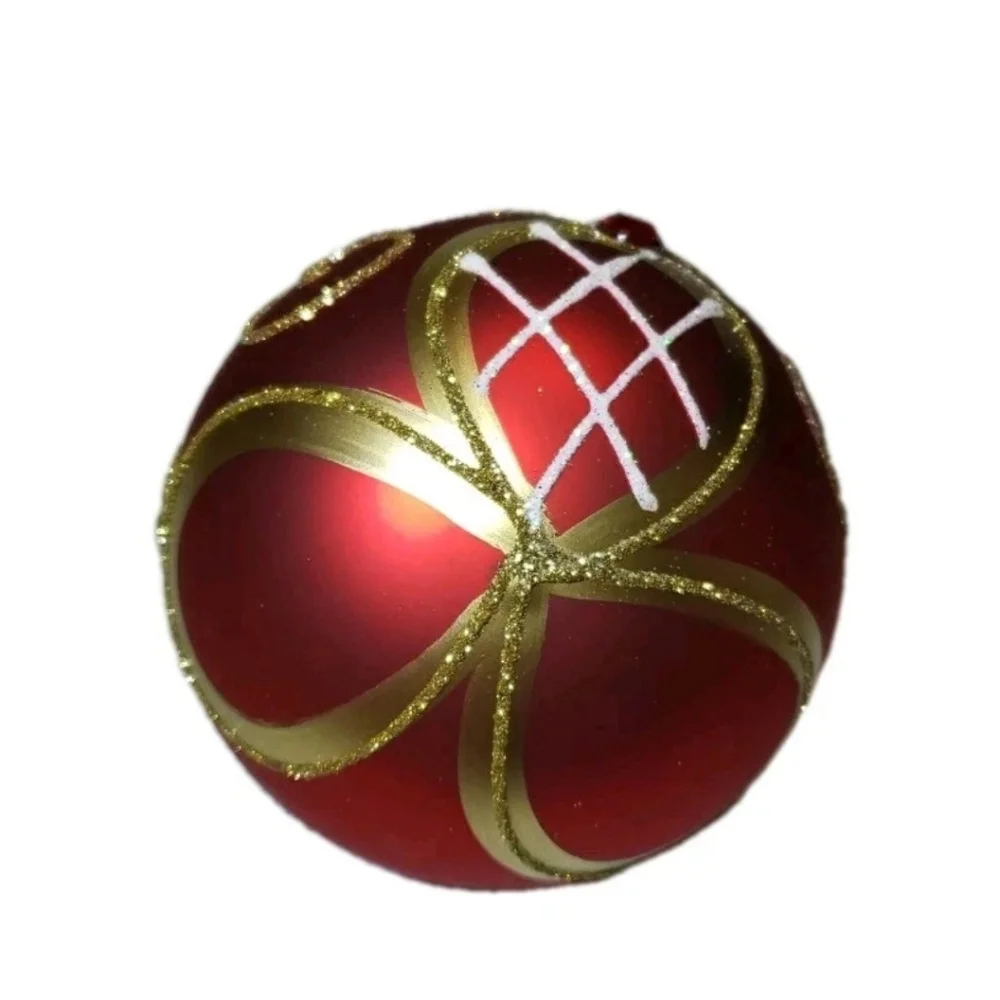 Vitbis Glass Christmas Ornaments Polish Red Gold Sparkle Glitter Bedazzled Gem